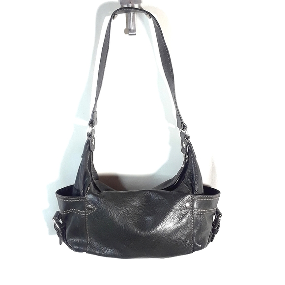 Fossil Handbags - Fossil black leather hobo bag with side pockets